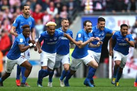 The Pompey players celebrate their 2019 Checkatrade Trophy final win against Sunderland.  Picture: Jordan Mansfield/Getty Images
