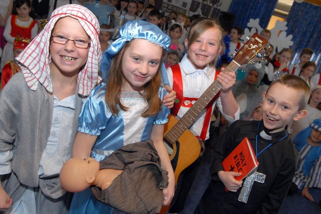Katie Ashton, Kieran Peet, Jessica Clarke and Jack Manifold took the lead roles in Holly Primary School's nativity play in 2010