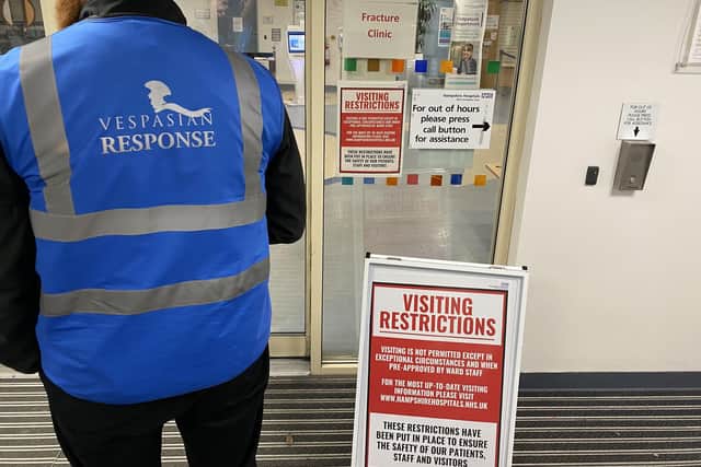 A Vespasian Security officer guards an NHS site during the coronavirus crisis