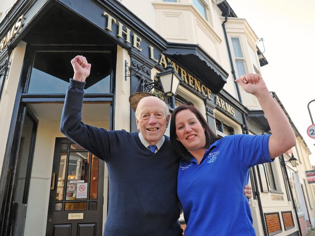 Regular Michael Deasy and owner of The Lawrence Arms Alison Wearn in 2011 (110602-4203)