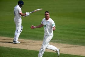 Kyle Abbott celebrates after dismissing Ravi Bopara during Hampshire's Championship win against Essex in April 201.Photo by Harry Trump/Getty Images.