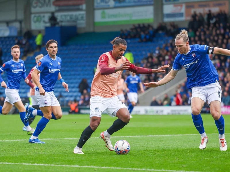 Pompey's Tino Anjorin is on the charge against Chesterfield in the FA Cup. Picture: Simon Davies/ProSportsImages