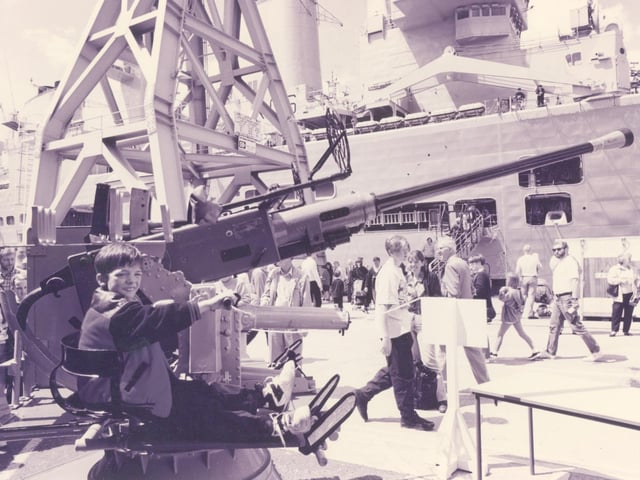Sean St Ledger (8) from Leigh Park, having a go on the Bofor 40/60 gun in front of HMS Illustrious at Portsmouth Navy Days in 1994.
Picture: (4431-4)