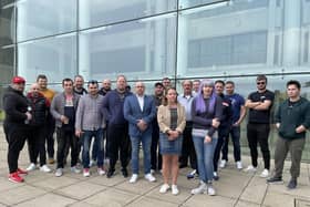 The Uber trade representative in Portsmouth, Peter Sutherland, said the new bonus scheme is 'not ideal' for most Uber drivers. Pictured is Uber drivers from Portsmouth outside the company's city office at 1000 Lakeside to protest about the rising cost of working, on March 25, 2022. Picture: Sophie Murray.