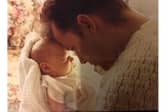 The Gumbrell family are set to walk 30 miles in memory of Callum, who lived for just one week, to mark what would have been his 30th birthday. Pictured: Dad Jeff with baby Callum