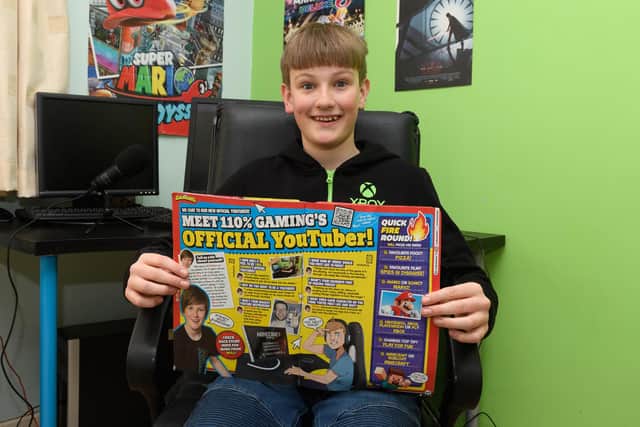 Will Morris, 13, has become the official YouTuber and content creator for 110% Gaming magazine. Picture: Keith Woodland (041221-4).