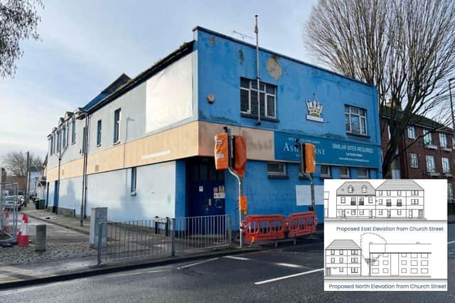Former Royal Naval Comrades Club to be converted to homes and is now up for auction for £500,000.