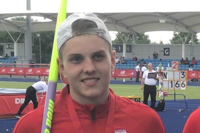 Callum Taylor won the senior boys Javelin at the English Schools Athletics Championships
