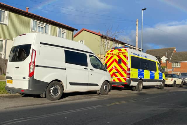 More than half-a-dozen officers were still in the area of Ludlow Road and Dormington Road, Paulsgrove on Wednesday following Tuesday's bloody stabbings