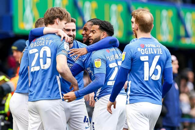 Pompey players celebrate on Saturday.