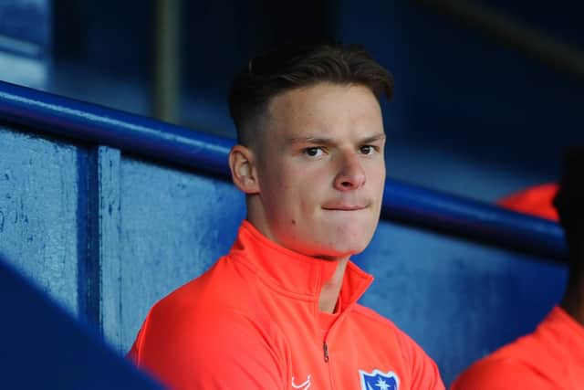 Cameron Pring watches from the Privett Park stands last week ahead of his Pompey bow against Gosport. Picture: Sarah Standing (010920-6395)