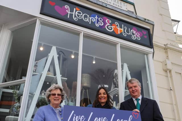 Kimmy Sabey of Hearts & Hugs, Titchfield with councillors Sean Woodward and Connie Hockley to promote Fareham Borough Council's Live Love Local campaign. Photos by Alex Shute