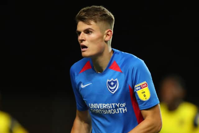 Joe Hancott in action for Pompey against Oxford in the Leasing.com Trophy - two weeks before he tore his ACL. Picture: Catherine Ivill/Getty Images
