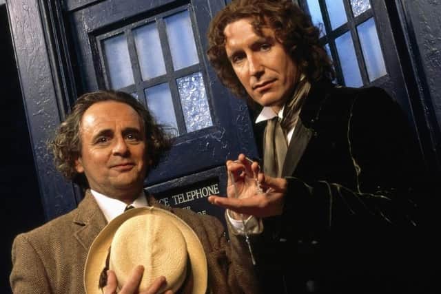 Sylvester McCoy, the seventh Dr Who, with Paul McGann, the eighth doctor