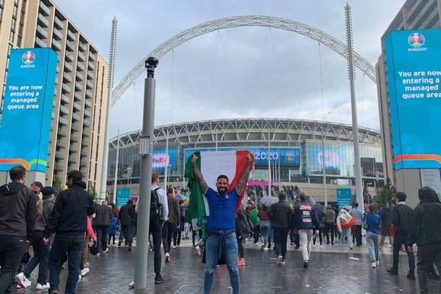 Marco Giambelardini outside Wembley Stadium for Italy's semi-final against Spain.