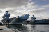 HMS Queen Elizabeth and HMS Prince of Wales, Britain's aircraft carriers, come together in their home port of Portsmouth for the first time. Photo: Leading Photographer Ben Corbett