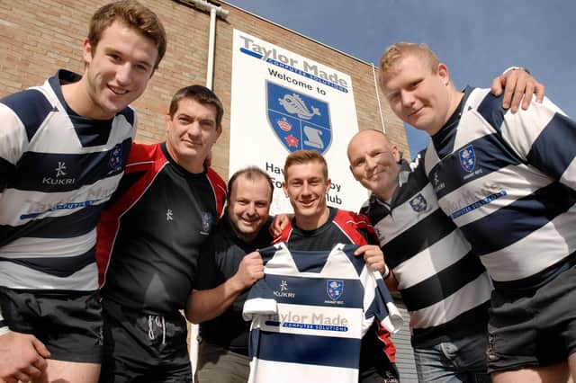 Flashback - Havant RFC chairman Jon Mangnall, second right, pictired in 2012 with (from left) James Read, Will Knight, Alistair Gibson, Joel Knight and Rob Elsmore