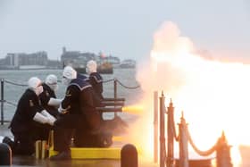 Fire! Gun Salute marking the coronation of TM King Charles III and Queen Camilla at HMNB Portsmouth.