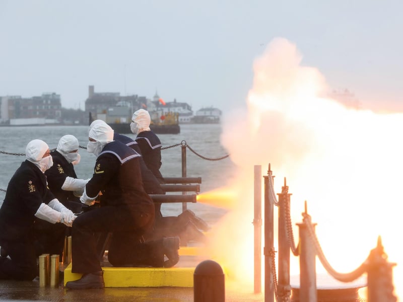 Fire! Gun Salute marking the coronation of TM King Charles III and Queen Camilla at HMNB Portsmouth.