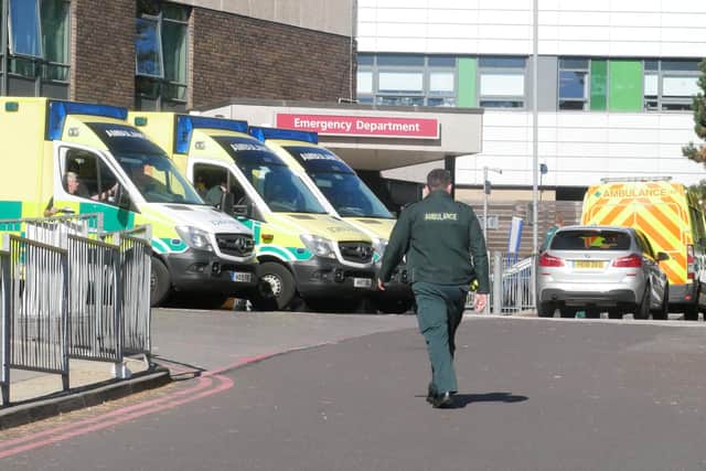 Ambulances parked at A&E entrance at QA hospital, Portsmouth in 2018.


Picture : Habibur Rahman