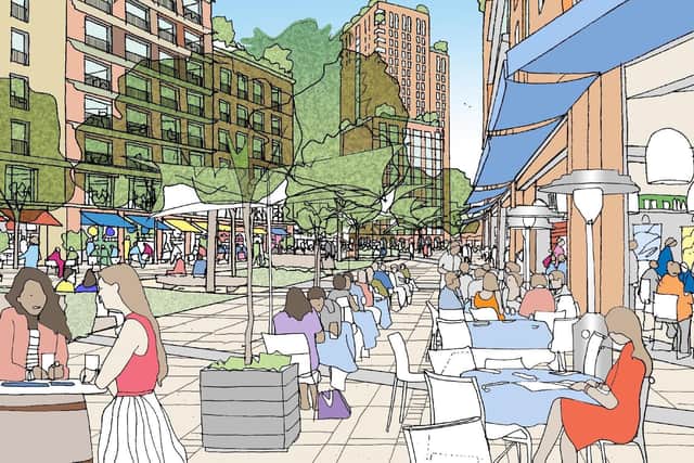 An artist's impression of what the junction between Charlotte Street and Commercial Road could look like under regeneration plans. This is part of a bigger plan for the city centre which the levelling up fund bid was to help fund 
Picture released by Portsmouth City Council July 27, 2022