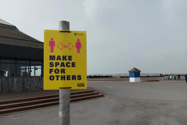 Portsmouth City Council has installed a number of new signs along Southsea seafront to encourage social distancing April 1, 2021Picture: Fiona Callingham
