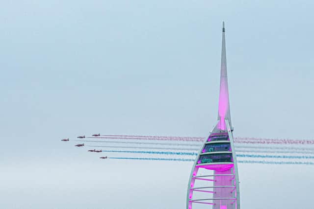 Red Arrows flying above Portsmouth Harbour on Wednesday 20th October 2021
Picture: Habibur Rahman