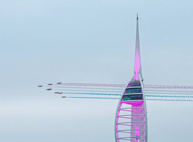 Red Arrows flying above Portsmouth Harbour on Wednesday 20th October 2021Picture: Habibur Rahman