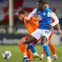 Former Pompey midfielder Charlie Bell in action against Peterborough in the Papa John's Trophy last season. Picture: Nigel Keene/ProSportsImages