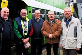 George Gibson with his managers, past and present