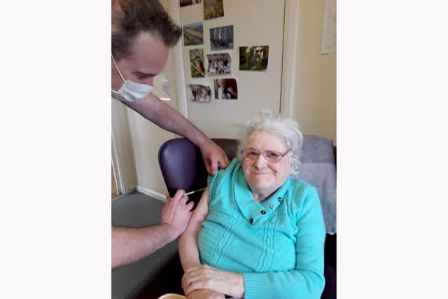 Residents and staff at The Home of Comfort in Victoria Grove, Southsea, received the Pfizer Covid-19 vaccination on Wednesday, January, 6 2021.Pictured is: Eileen Fryer.