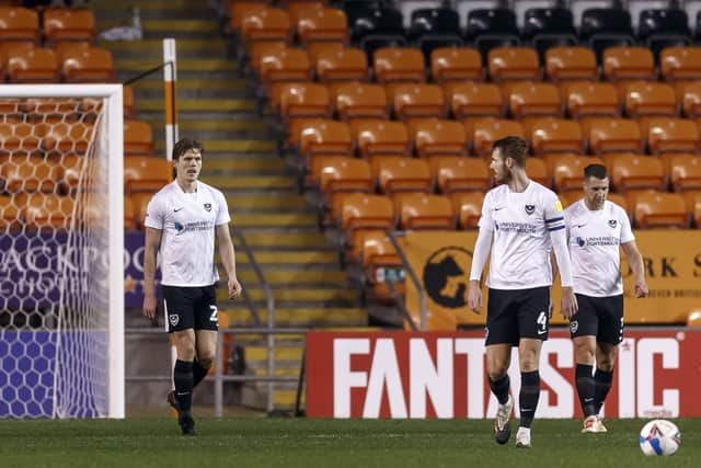 Pompey dejected after conceding in their loss to Blackpool. Picture: Daniel Chesterton/phcimages.com