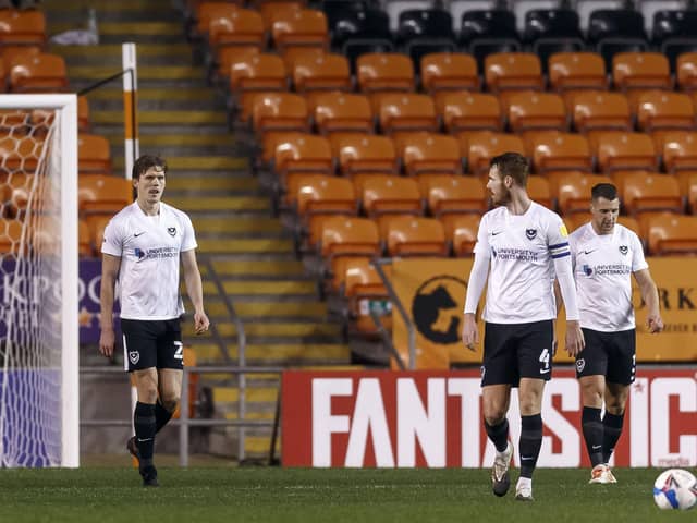 Pompey dejected after conceding in their loss to Blackpool. Picture: Daniel Chesterton/phcimages.com