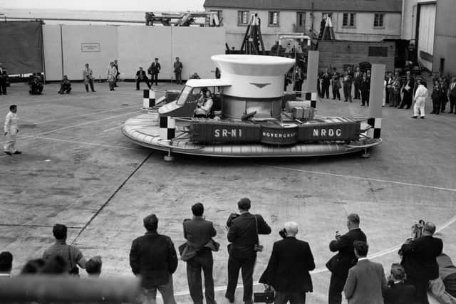 The Saunders Roe SRN-1 hovercraft on display at Cowes, Isle of Wight.    (Photo by George Hales/Getty Images)
