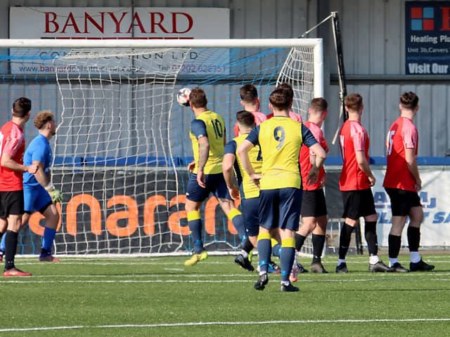 Jack Chandler's free-kick nestles in the back of the Fareham net. Picture by Ken Walker
