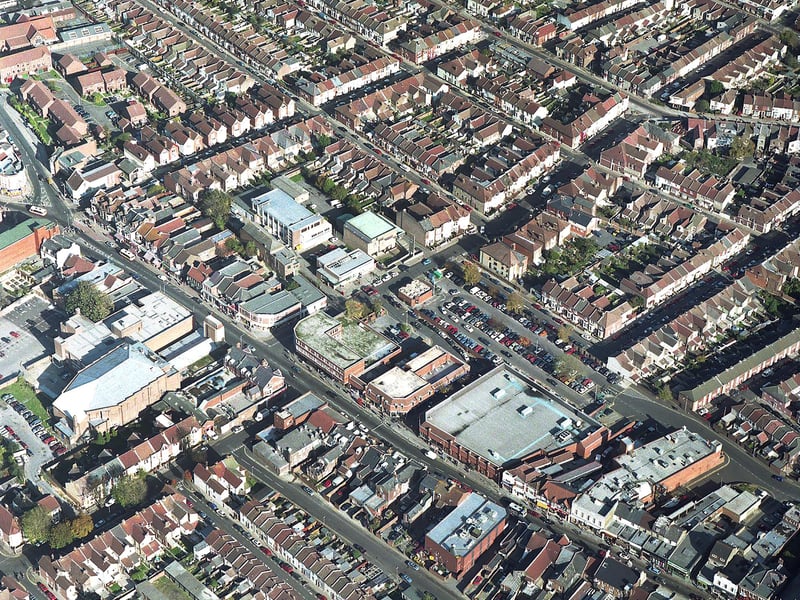Aerial view of the St Marks Road area North End, Portsmouth in 1998.