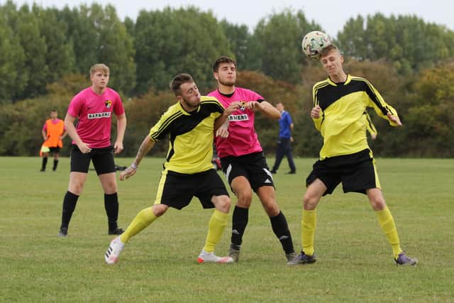 AFC Trades (pink/black) v Hatton Rovers in the Portsmouth Sunday League. Pic: Kevin Shipp