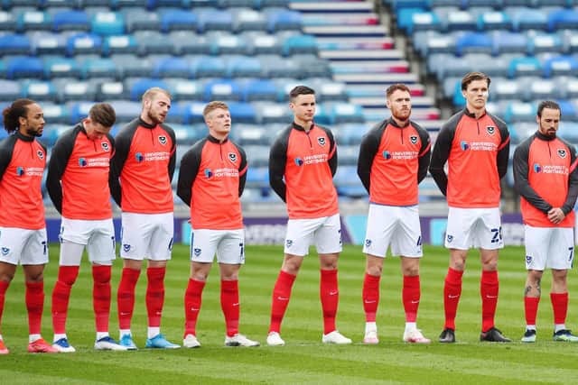 The Pompey and Burton players paid their respects to the late Duke of Edinburgh by observing two minutes of silence ahead of their game at Fratton Park on Saturday.