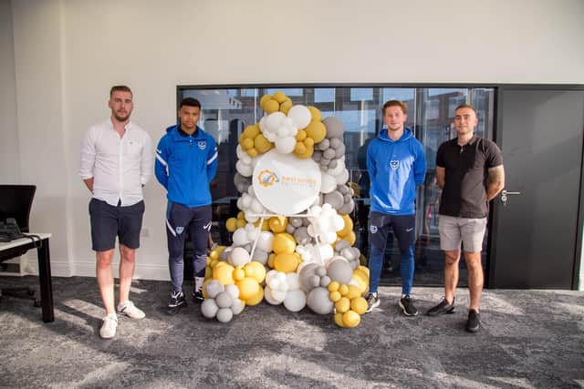 Portsmouth FC players, Dane Scarlett and Denver Hume, who took part in various football challenges, as well as socialising with the team. Picture: Habibur Rahman