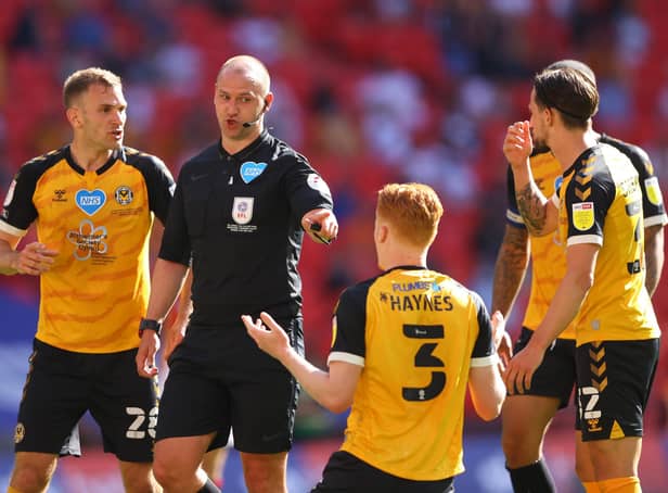 Referee Bobby Madley's controversial penalty decision condemned Newport - and Tom King - to a 1-0 Wembley defeat in the League Two play-off final. Picture: Richard Heathcote/Getty Images