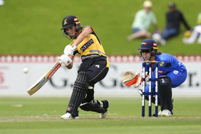 Amelia Kerr holds the record for the highest ever innings in a women's ODI - 232 not out for New Zealand against Ireland in 2018. Photo by Hagen Hopkins/Getty Images.