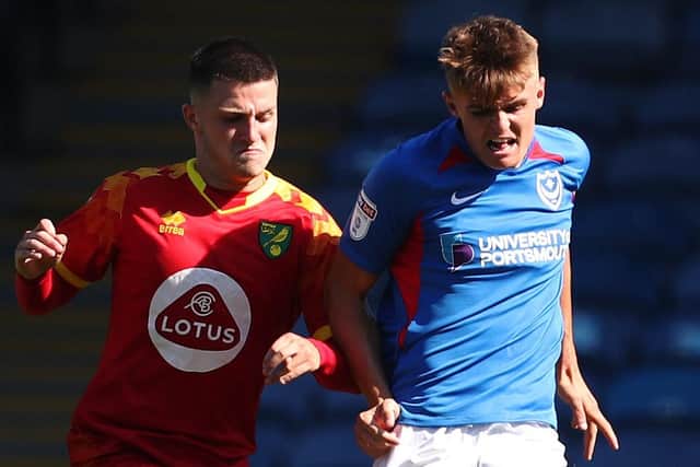 Joe Hancott in action for Pompey against Norwich under-21s. Picture: Joe Pepler