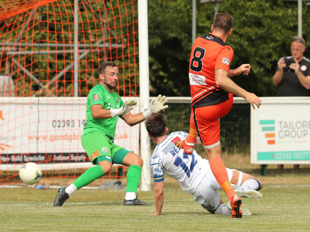 Brett Pitman about to level for Portchester. Picture by Dave Haines