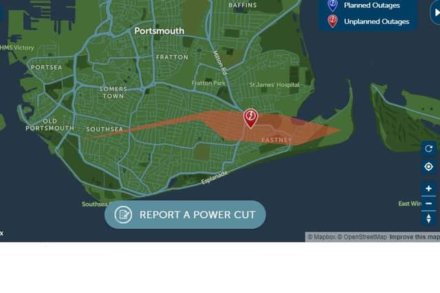 The latest area of the power cut in Portsmouth