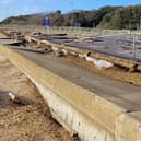 The failed eastern sea wall in Stokes Bay, Gosport