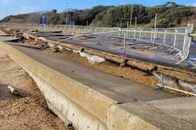 The failed eastern sea wall in Stokes Bay, Gosport