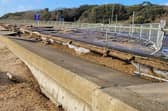 The failed eastern sea wall in Stokes Bay, Gosport