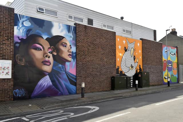 Artwork across Portsmouth for the Look Up Street Art Festival. 

Pictured is: On the corner of Co-op in Middlesex Road, Eastney.

Picture: Sarah Standing (110923-8411)