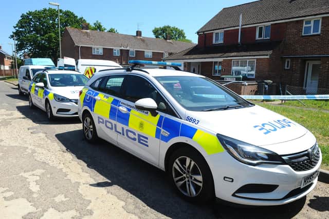 Police at the scene in Tichborne Grove, Leigh Park. Picture: Sarah Standing (250520-8975)