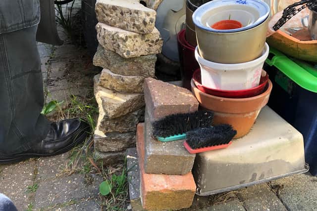 A collection of bricks and stones hurled at the property in Leigh Park according to the owner.